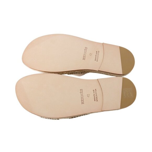 HERMES Antigua Sandals Size 42 Chevre Leather・Velour Beige・Sable - Picture 5 of 6